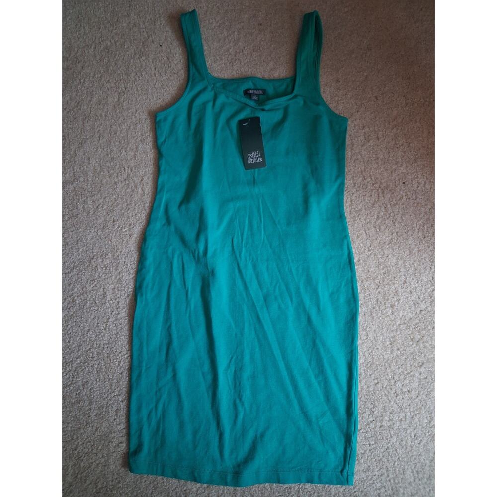 Wild Fable Green Tank Dress Strappy Sleeveless Square Neck Cotton M